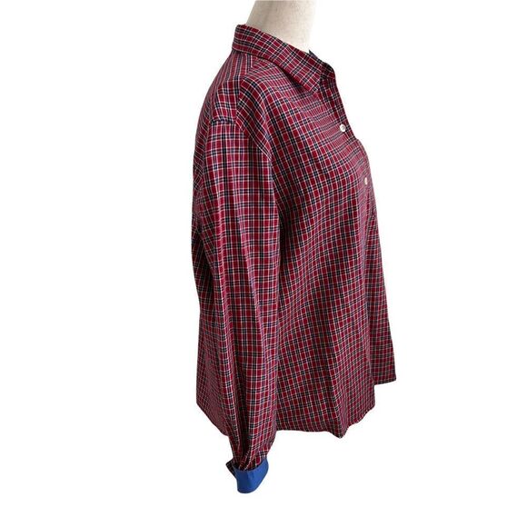 Liz Claiborne Liz Sport Red + Blue Cotton Plaid Long Sleeve Button Down Shirt M - Picture 6 of 8